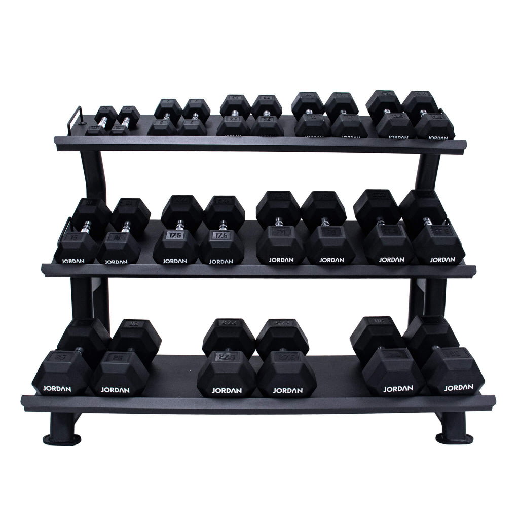 Jordan Fitness Hex Dumbbell Rack - 3 Tier, Black - 12 - Pair